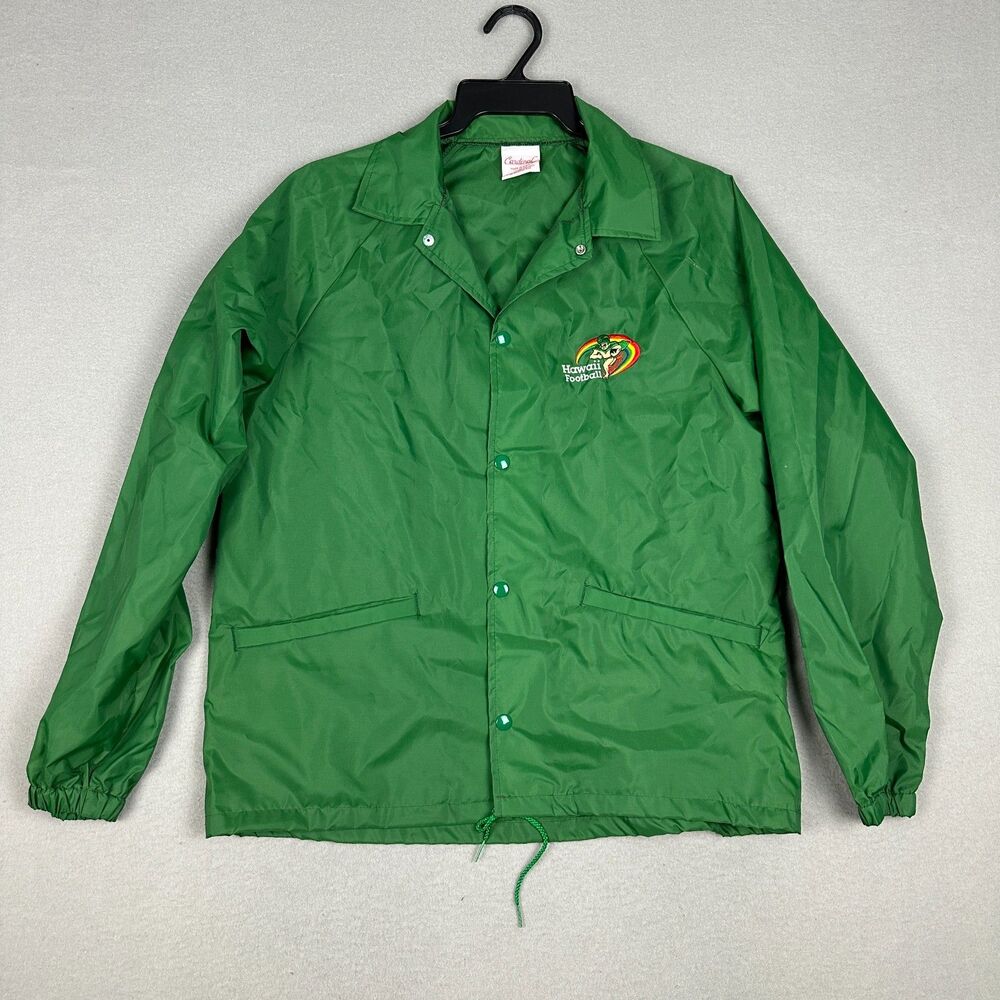 Vintage Cardinal Men Medium Hawaii Football Windbreaker Coach Jacket Green Nylon